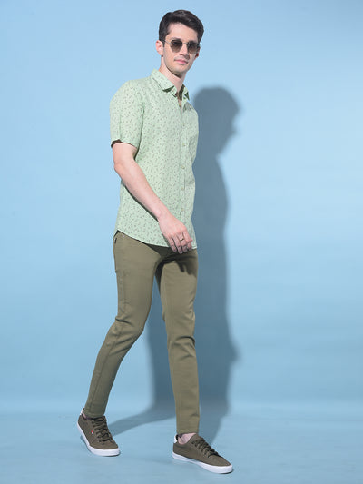 Green Floral Printed Linen Shirt-Men Shirts-Crimsoune Club