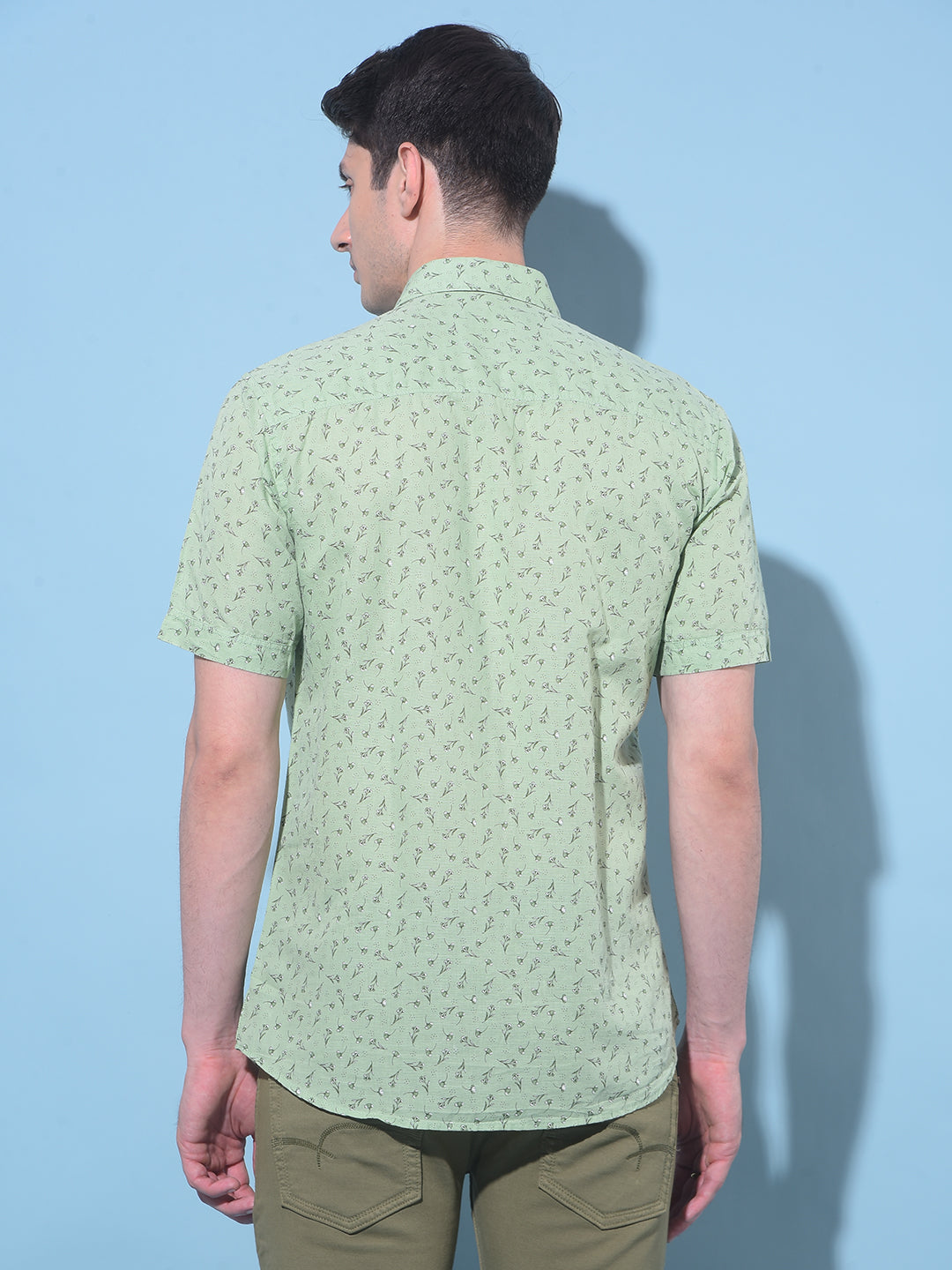 Green Floral Printed Linen Shirt-Men Shirts-Crimsoune Club
