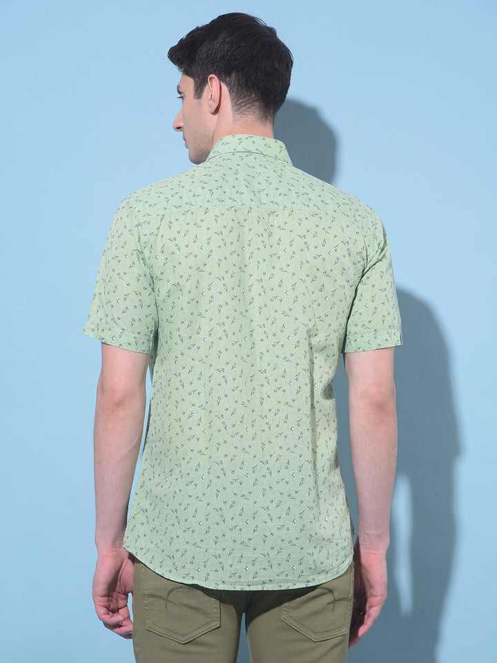 Green Floral Printed Linen Shirt-Men Shirts-Crimsoune Club
