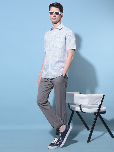 Blue Floral Printed Linen Shirt-Men Shirts-Crimsoune Club