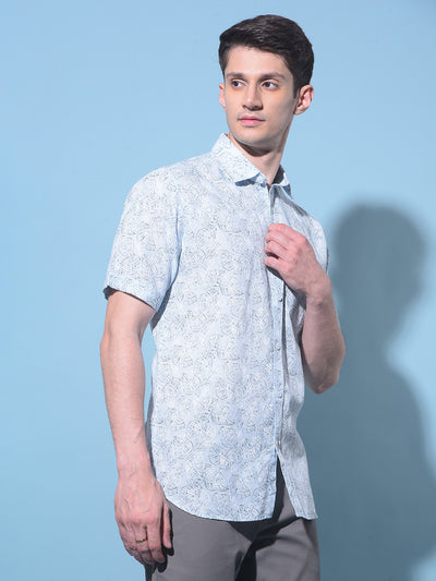 Blue Floral Printed Linen Shirt-Men Shirts-Crimsoune Club