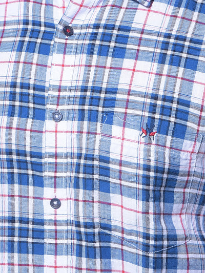 Blue Tartan Check 100% Cotton Shirt-Men Shirts-Crimsoune Club