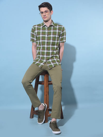 Olive Tartan Check 100% Cotton Shirt-Men Shirts-Crimsoune Club