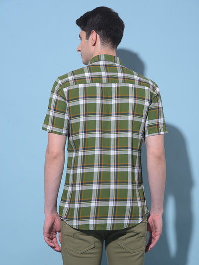 Olive Tartan Check 100% Cotton Shirt-Men Shirts-Crimsoune Club