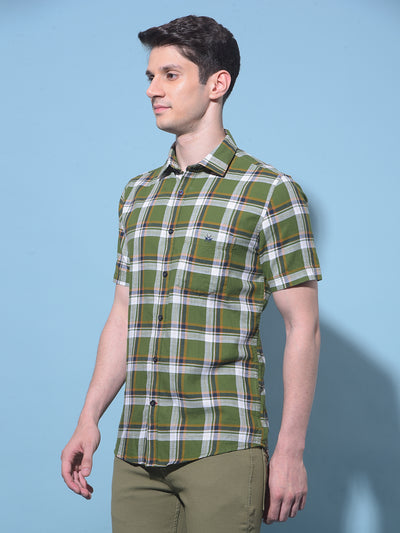 Olive Tartan Check 100% Cotton Shirt-Men Shirts-Crimsoune Club