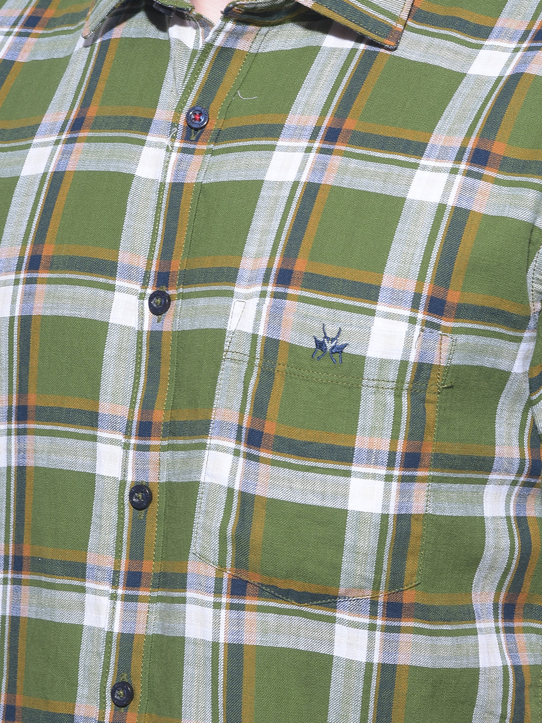 Olive Tartan Check 100% Cotton Shirt-Men Shirts-Crimsoune Club