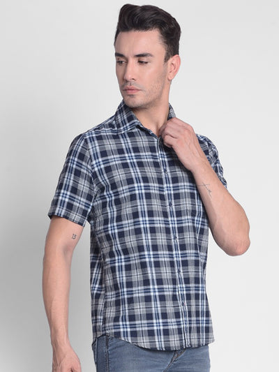 Navy Blue Checked Shirt-Men shirts-Crimsoune Club