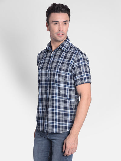 Navy Blue Checked Shirt-Men shirts-Crimsoune Club