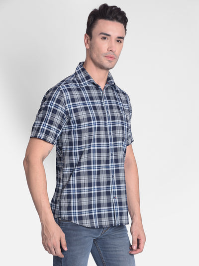 Navy Blue Checked Shirt-Men shirts-Crimsoune Club