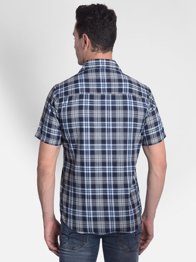 Navy Blue Checked Shirt-Men shirts-Crimsoune Club