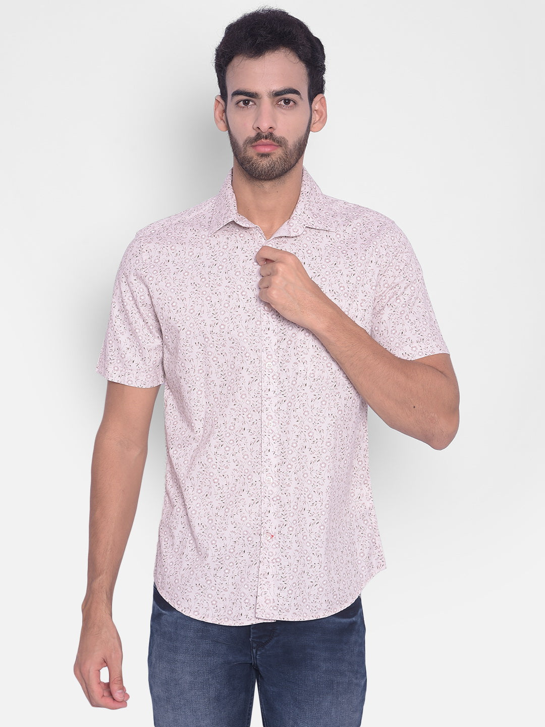 Beige Floral Shirt-Mens Shirts-Crimsoune Club