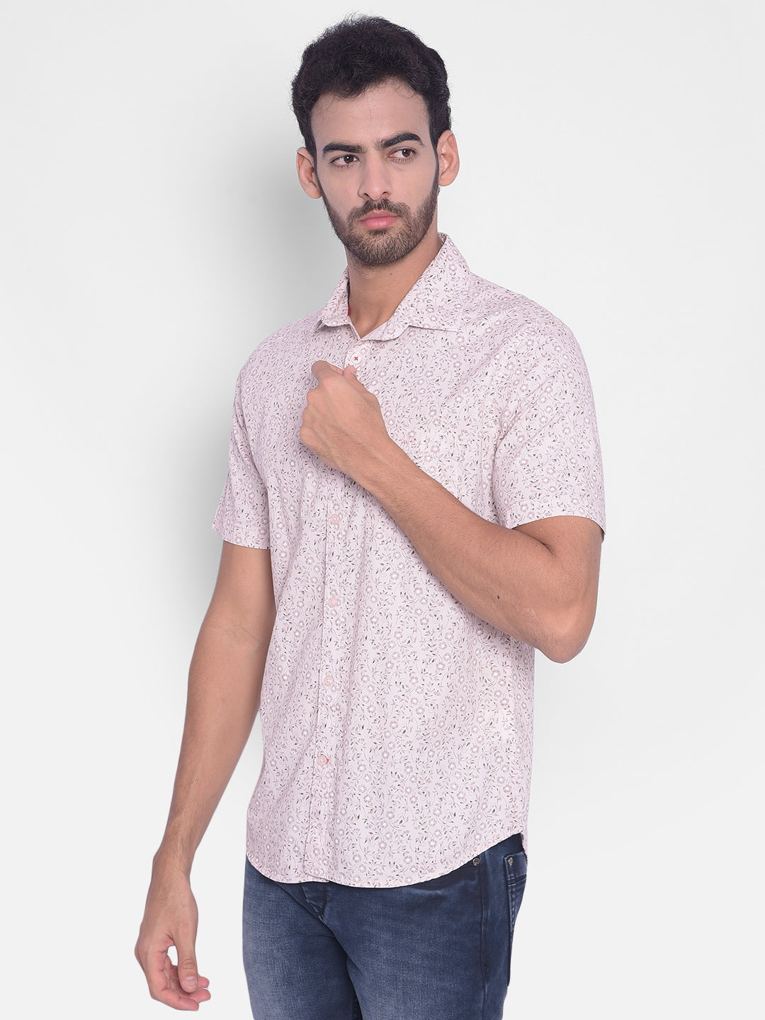 Beige Floral Shirt-Mens Shirts-Crimsoune Club