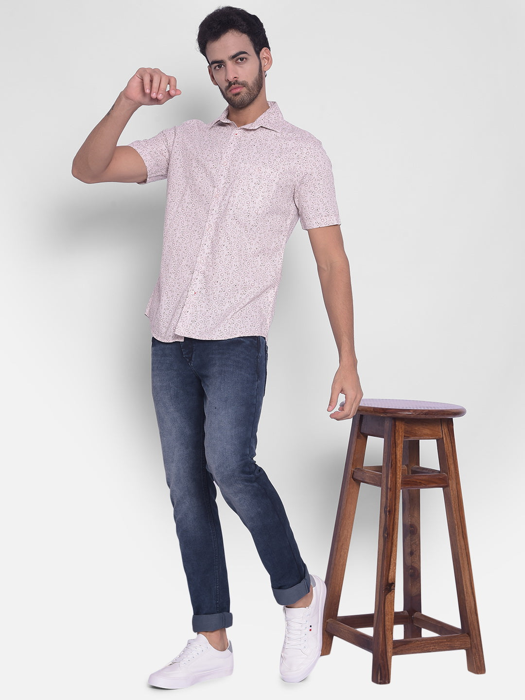 Beige Floral Shirt-Mens Shirts-Crimsoune Club