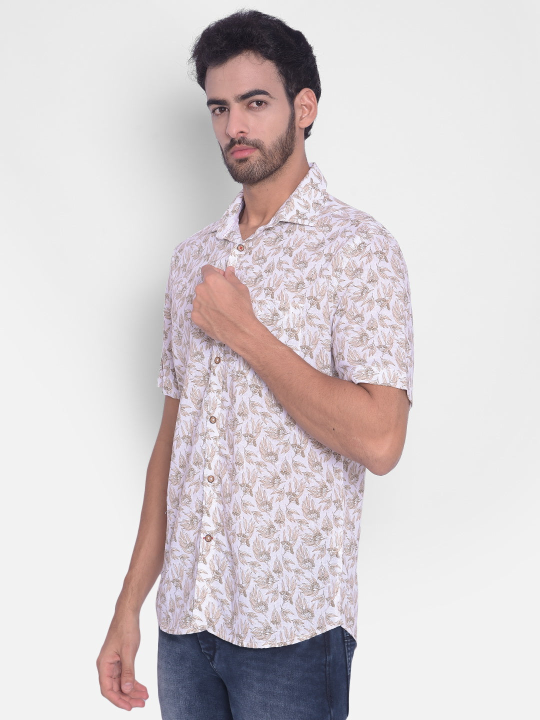 White Floral Shirt-Mens Shirts-Crimsoune Club