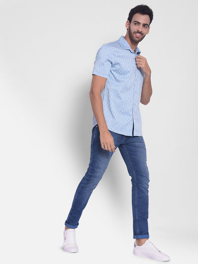 Blue Printed Shirt-Mens Shirts-Crimsoune Club