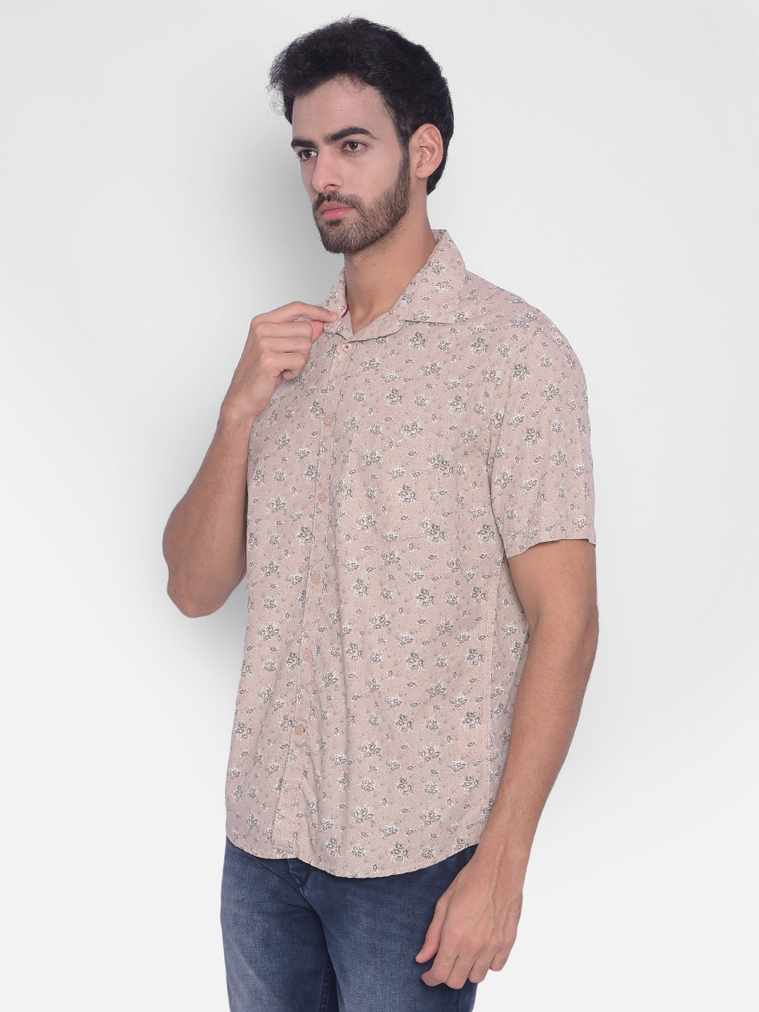 Beige Floral Shirt-Mens Shirts-Crimsoune Club