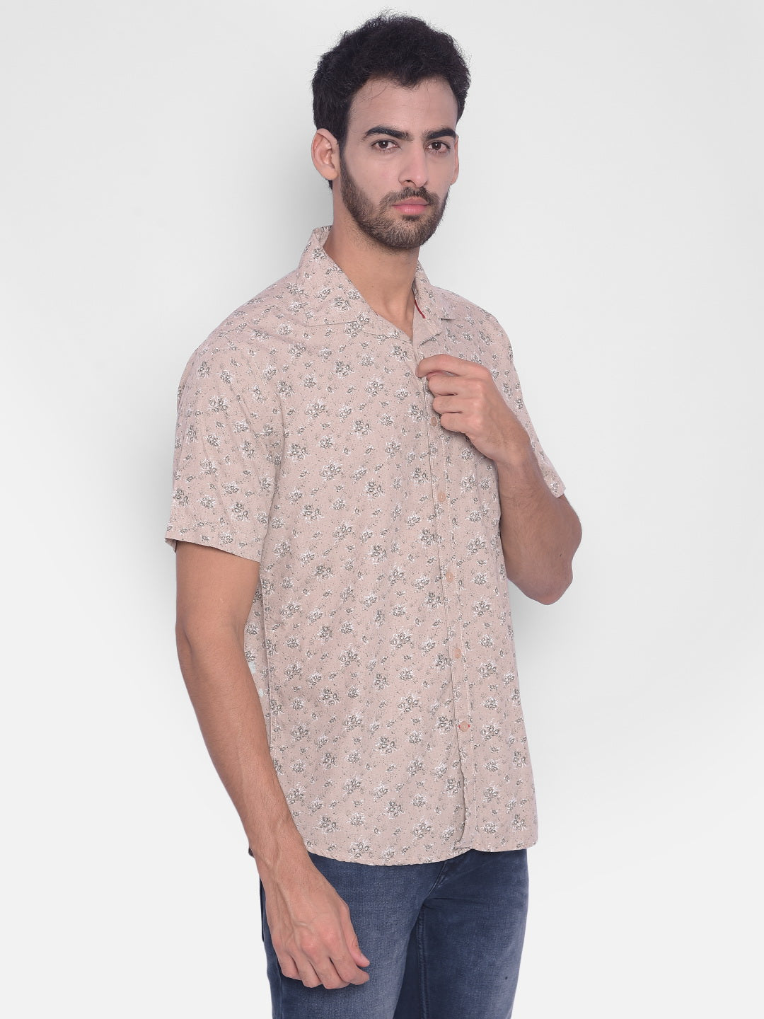 Beige Floral Shirt-Mens Shirts-Crimsoune Club