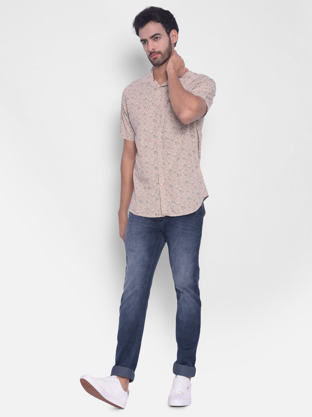 Beige Floral Shirt-Mens Shirts-Crimsoune Club