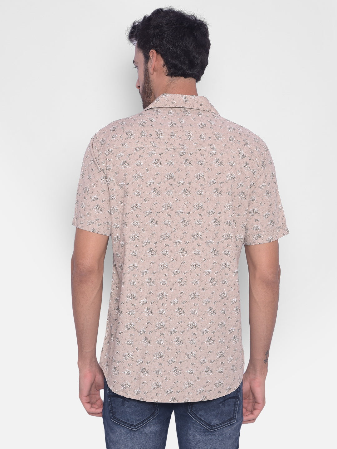 Beige Floral Shirt-Mens Shirts-Crimsoune Club