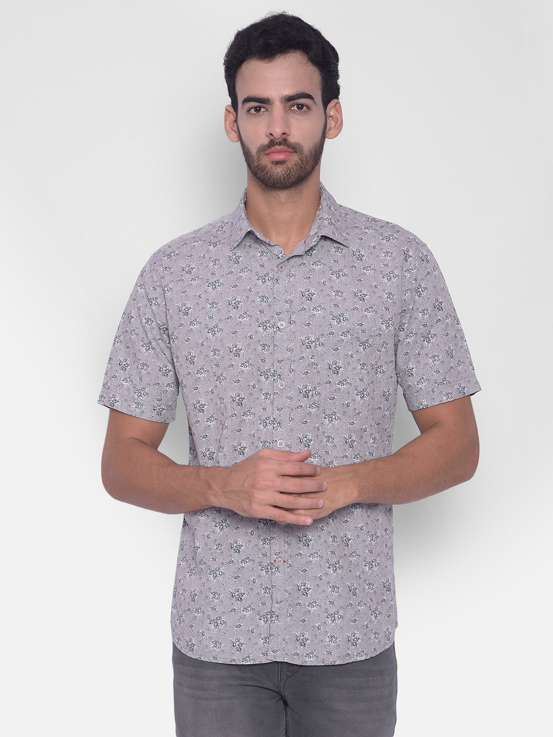 Grey Floral Shirt-Mens Shirts-Crimsoune Club