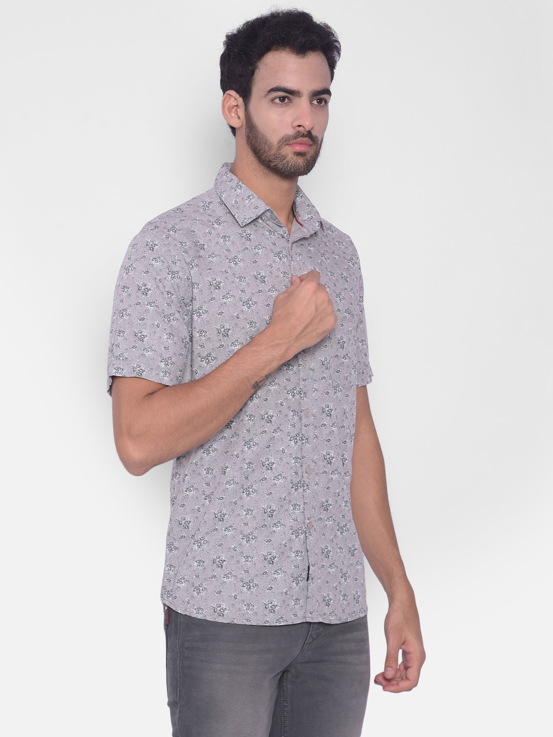 Grey Floral Shirt-Mens Shirts-Crimsoune Club