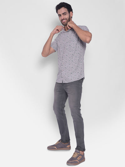 Grey Floral Shirt-Mens Shirts-Crimsoune Club