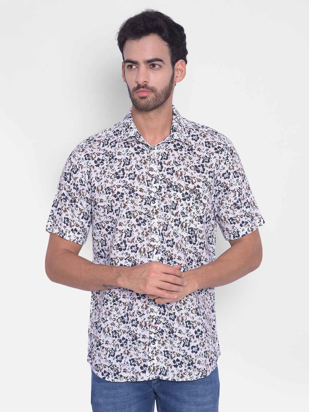 White Floral Shirt-Mens Shirts-Crimsoune Club