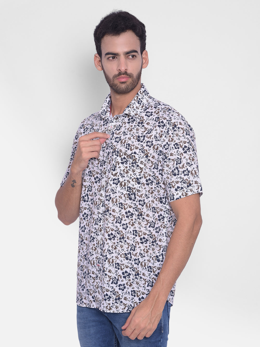 White Floral Shirt-Mens Shirts-Crimsoune Club