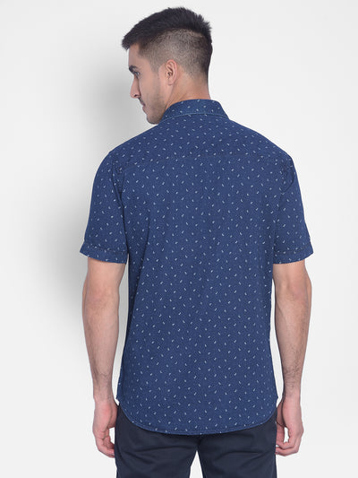 Navy Blue Printed Shirt-Men Jeans-Crimsoune Club