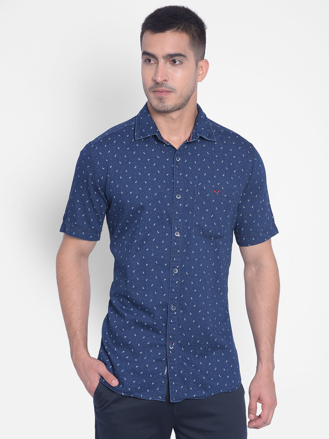 Navy Blue Printed Shirt-Men Jeans-Crimsoune Club