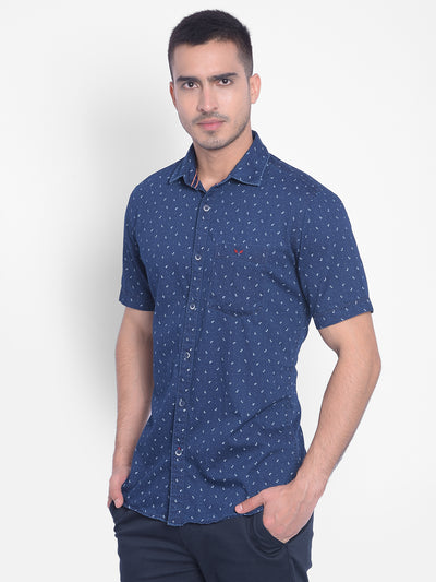 Navy Blue Printed Shirt-Men Jeans-Crimsoune Club