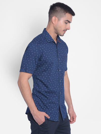 Navy Blue Printed Shirt-Men Jeans-Crimsoune Club