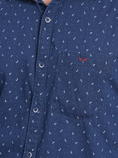 Navy Blue Printed Shirt-Men Jeans-Crimsoune Club