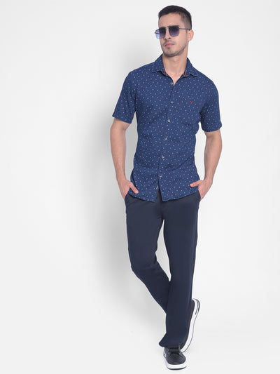 Navy Blue Printed Shirt-Men Jeans-Crimsoune Club