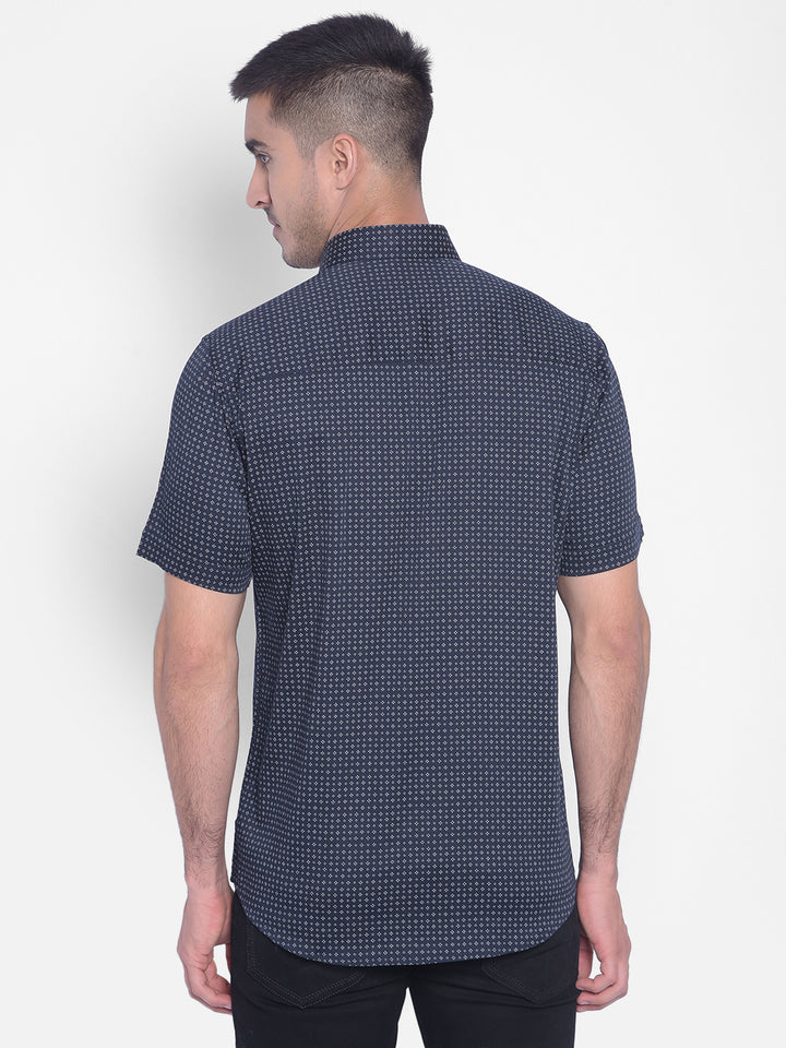 Navy Blue Printed Shirt-Men Jeans-Crimsoune Club