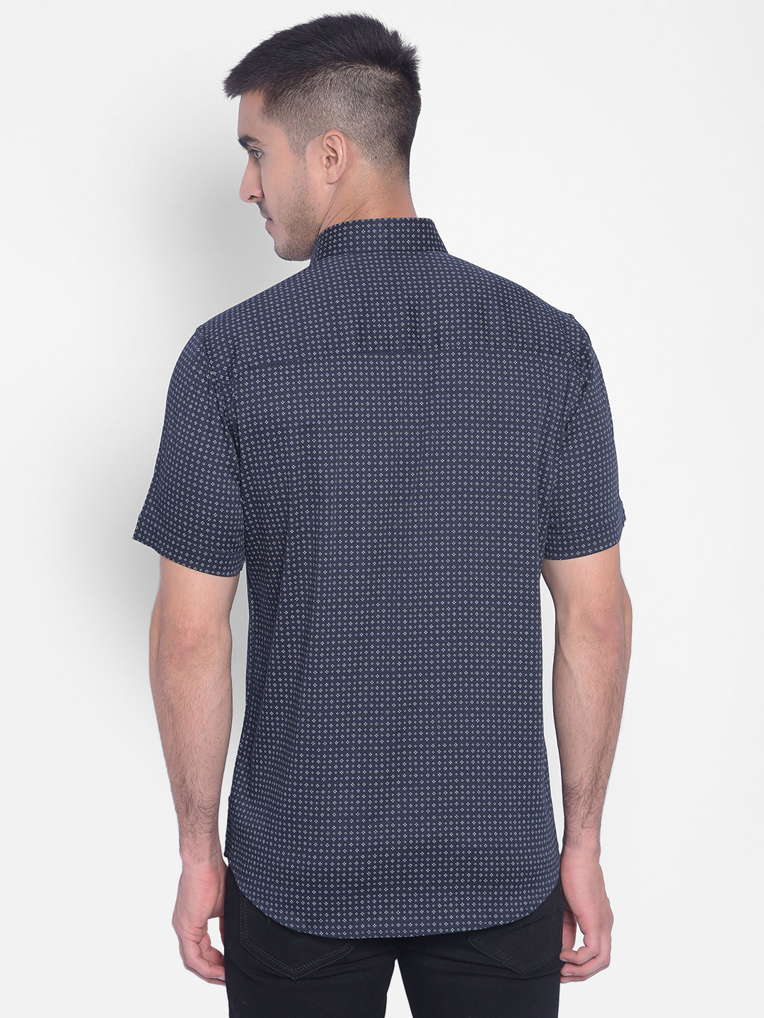 Navy Blue Printed Shirt-Men Jeans-Crimsoune Club