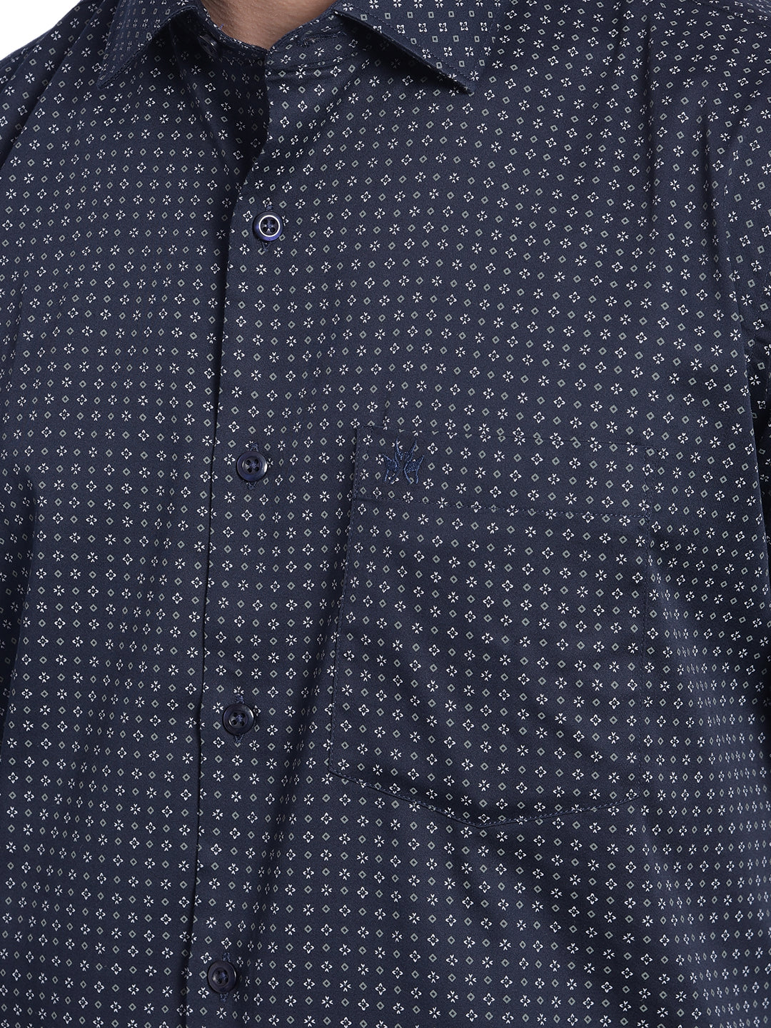 Navy Blue Printed Shirt-Men Jeans-Crimsoune Club