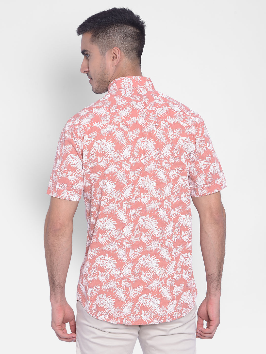 Peach Floral Shirt-Men Jeans-Crimsoune Club