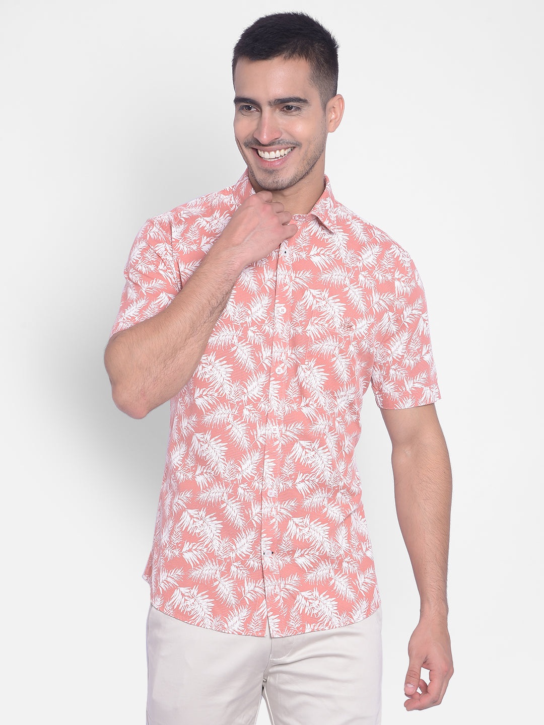 Peach Floral Shirt-Men Jeans-Crimsoune Club