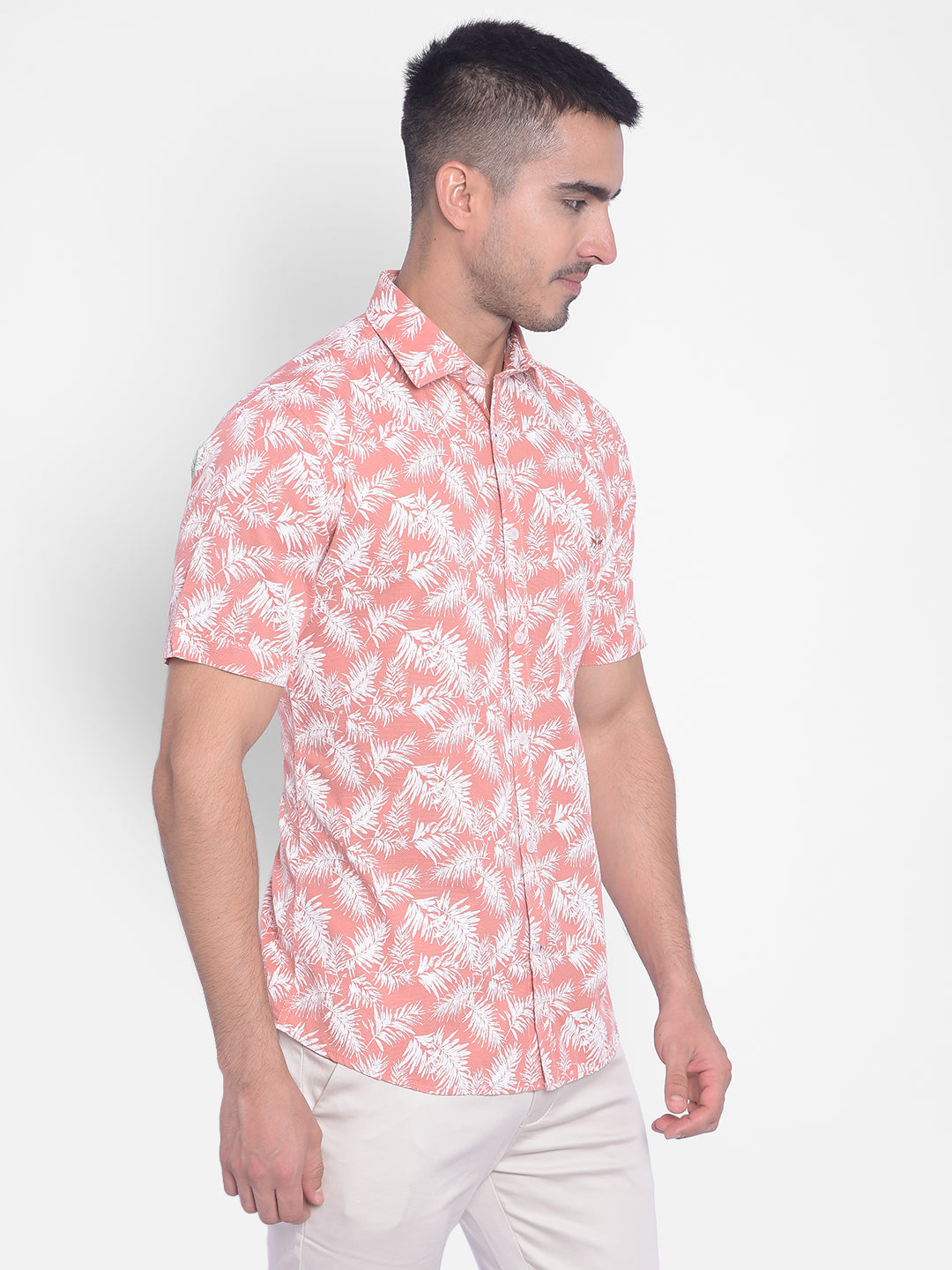 Peach Floral Shirt-Men Jeans-Crimsoune Club