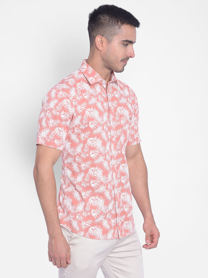Peach Floral Shirt-Men Jeans-Crimsoune Club