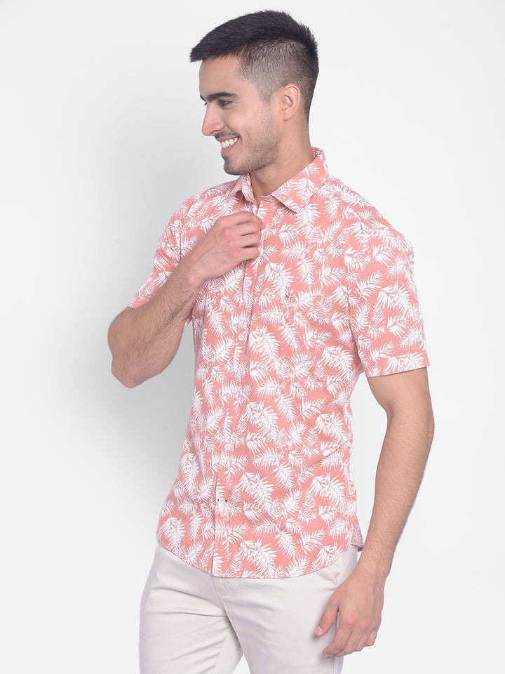 Peach Floral Shirt-Men Jeans-Crimsoune Club