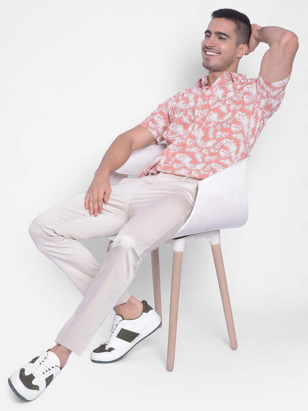 Peach Floral Shirt-Men Jeans-Crimsoune Club