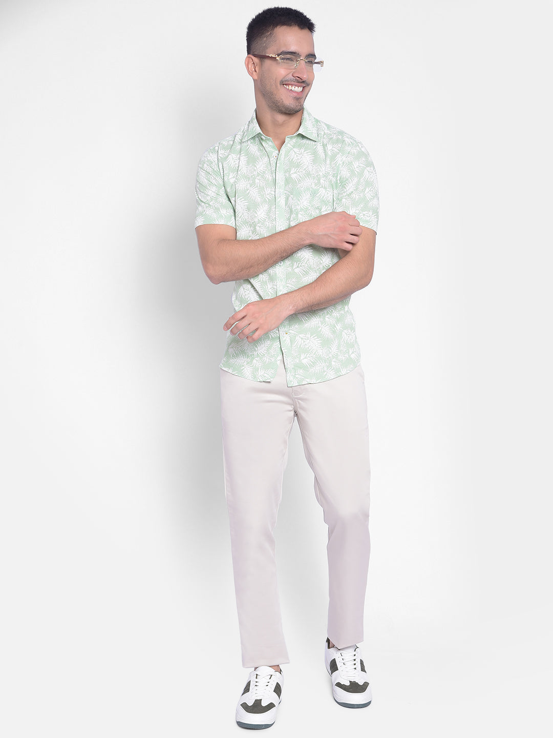 Green Floral Shirt-Men Jeans-Crimsoune Club