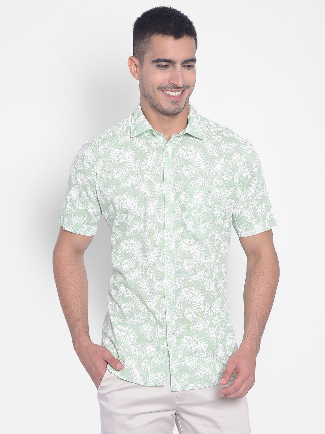 Green Floral Shirt-Men Jeans-Crimsoune Club