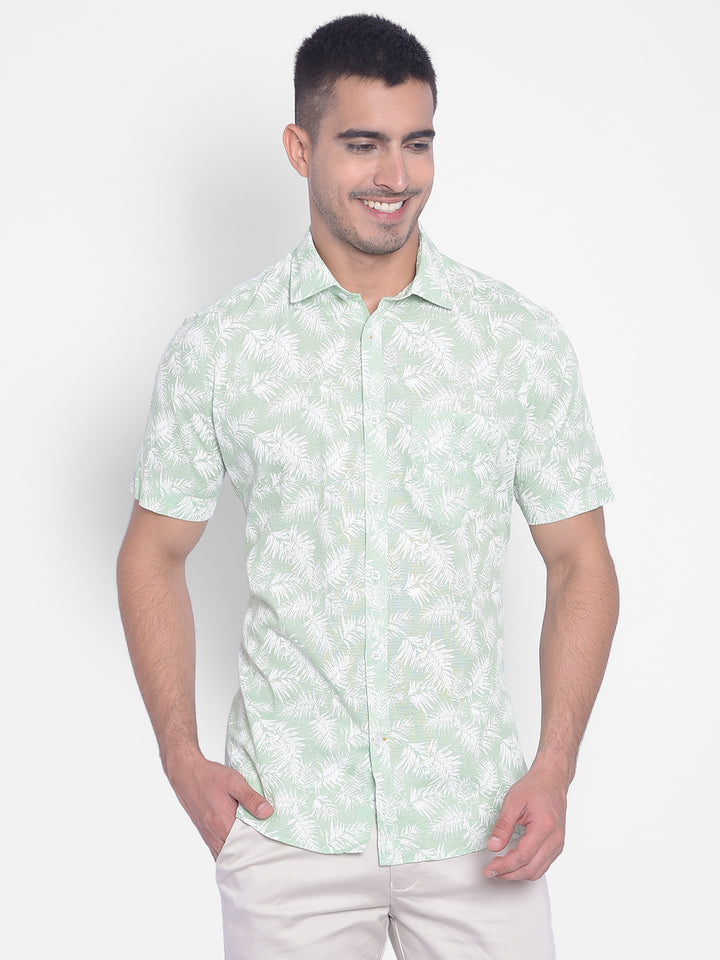 Green Floral Shirt-Men Jeans-Crimsoune Club