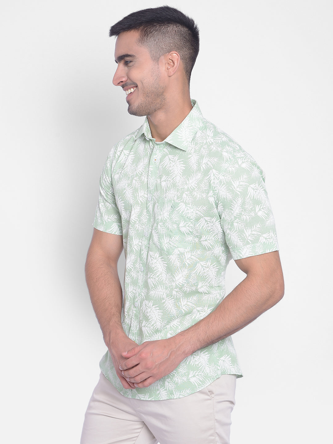 Green Floral Shirt-Men Jeans-Crimsoune Club