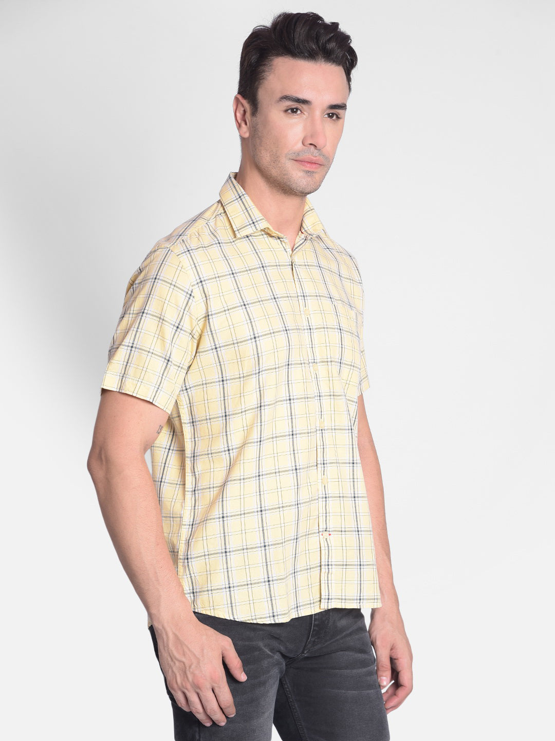 Yellow Checked Shirt-Men shirts-Crimsoune Club