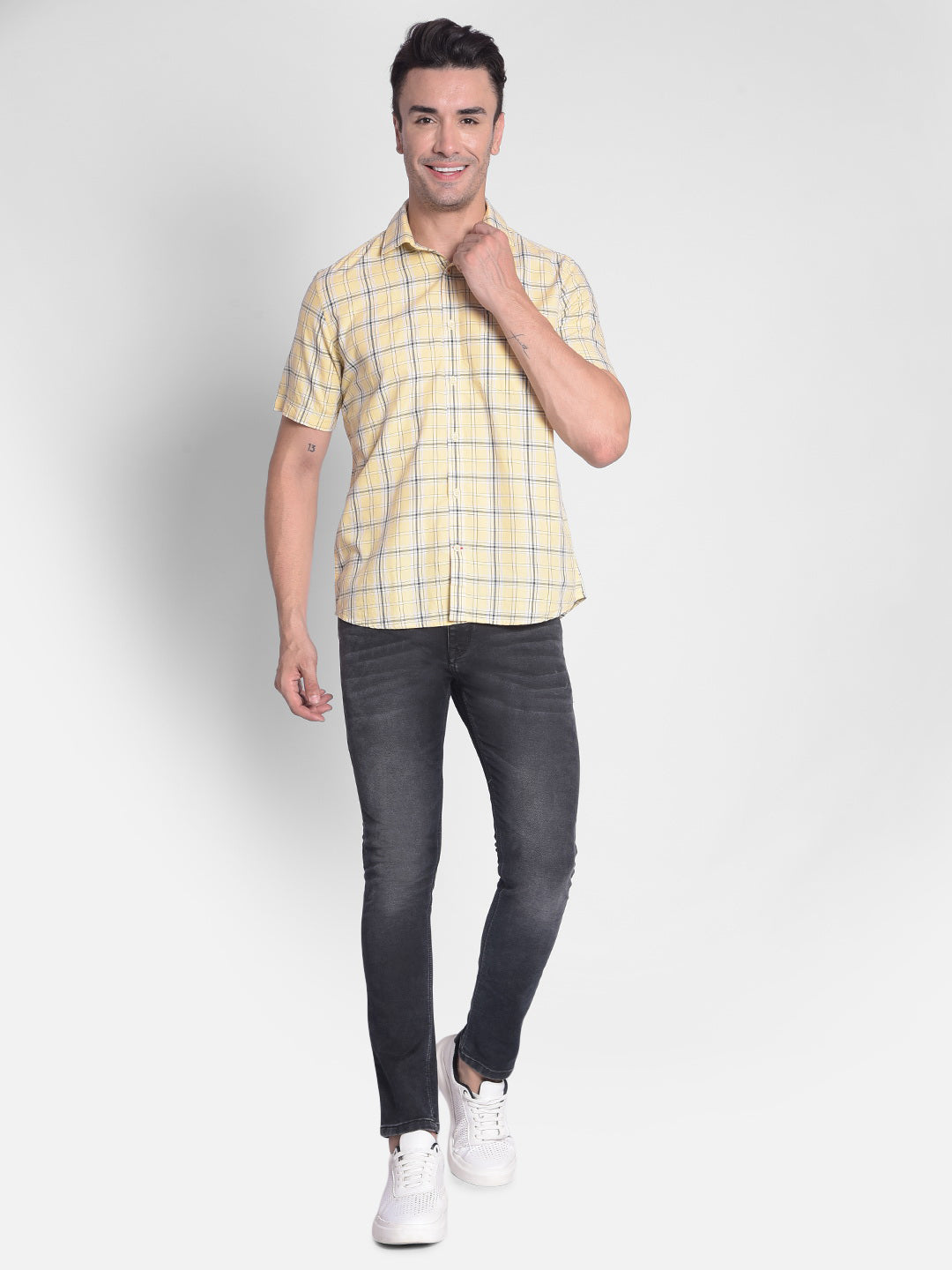 Yellow Checked Shirt-Men shirts-Crimsoune Club