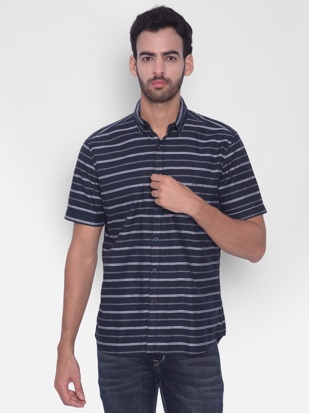 Navy Blue Striped Shirt-Mens Shirts-Crimsoune Club